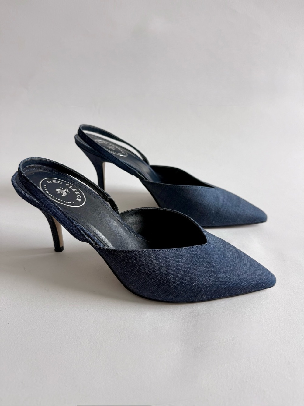 Brooks Brothers Red Fleece Denim Slingback Pointed Toe Heels Size 7.5